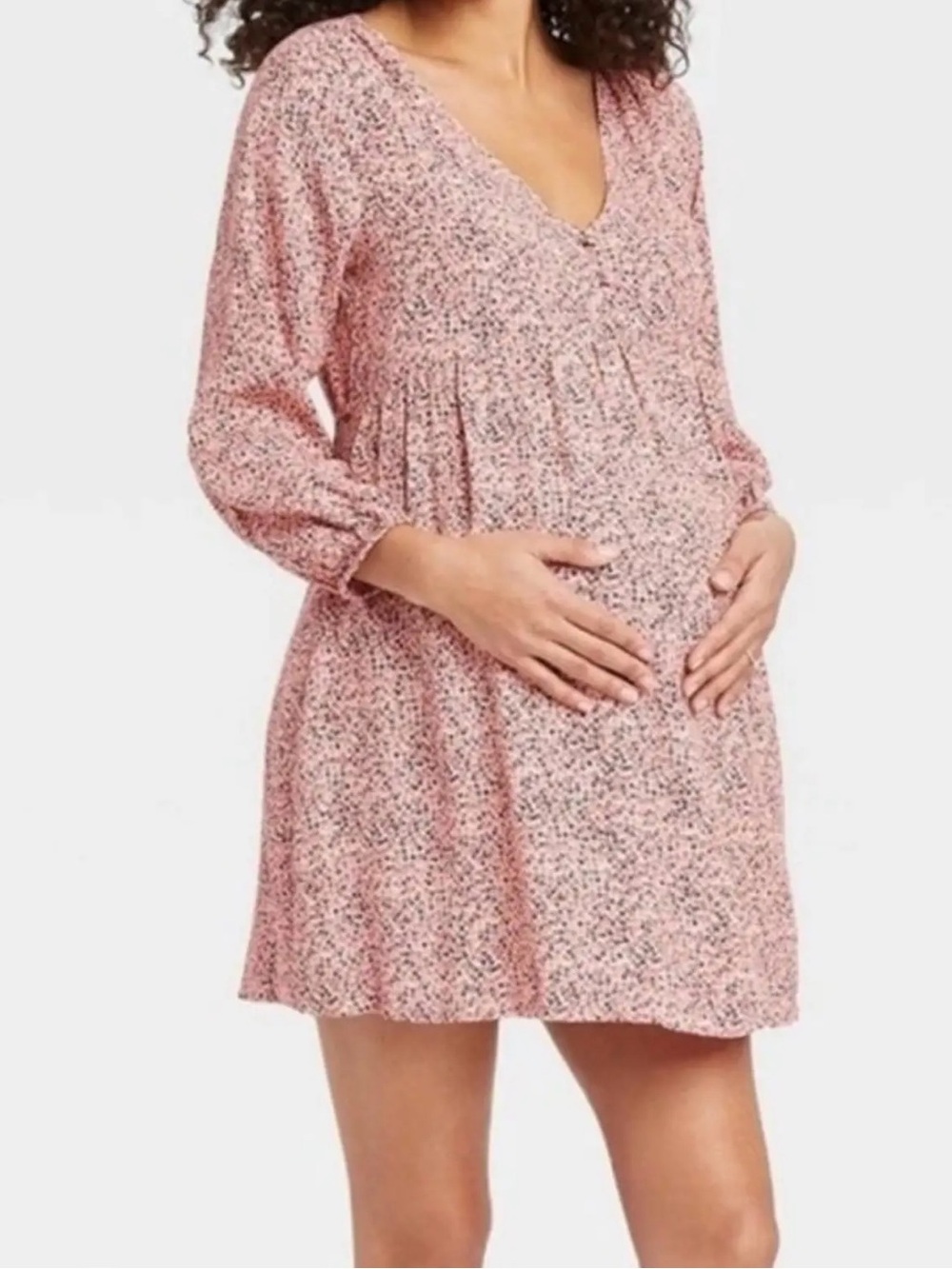 The Nines by HATCH Maternity Women’s Pink Floral V-Neck Mini Dress